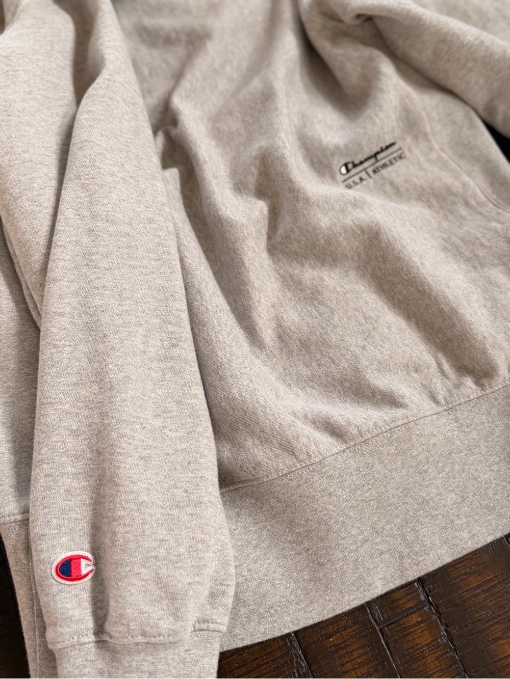 Champion Heather Beige Pullover Hoodie with Black Script Logo - Picture 2 of 2